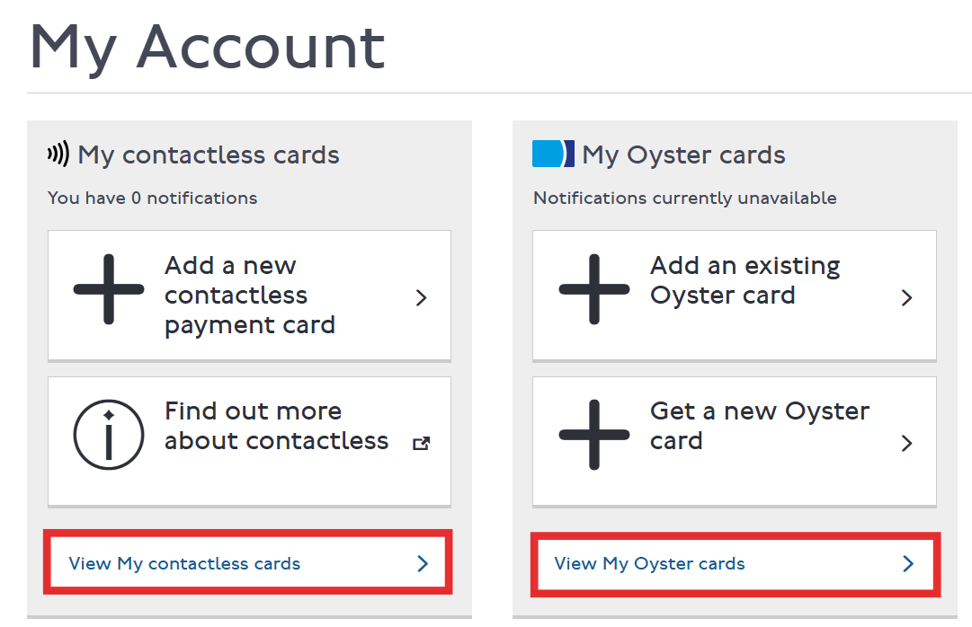 TfL account homepage